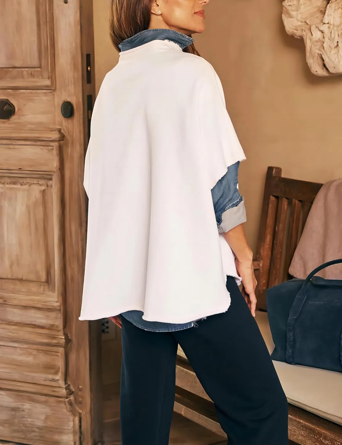 VAOYIU Women's Oversized Funnel Neck Tops 3/4 Batwing Sleeve Capelet Casual Travel Pullover Sweatshirts