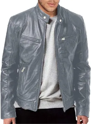 Vintage Jacket for Men Leather Biker Cowboy Casual Collar Zip Up RetroVarsity Coat Motorcycle Lightweight Sweatshirts