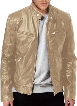 Vintage Jacket for Men Leather Biker Cowboy Casual Collar Zip Up RetroVarsity Coat Motorcycle Lightweight Sweatshirts