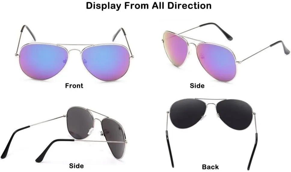 Vintage Mirrored Sunglasses for Women Men Reflective Lens Metal Frame