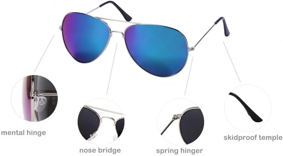 Vintage Mirrored Sunglasses for Women Men Reflective Lens Metal Frame