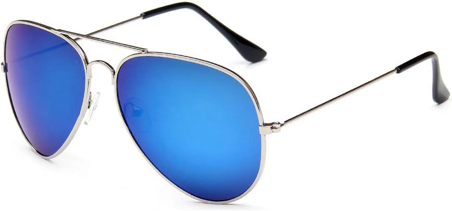 Vintage Mirrored Sunglasses for Women Men Reflective Lens Metal Frame