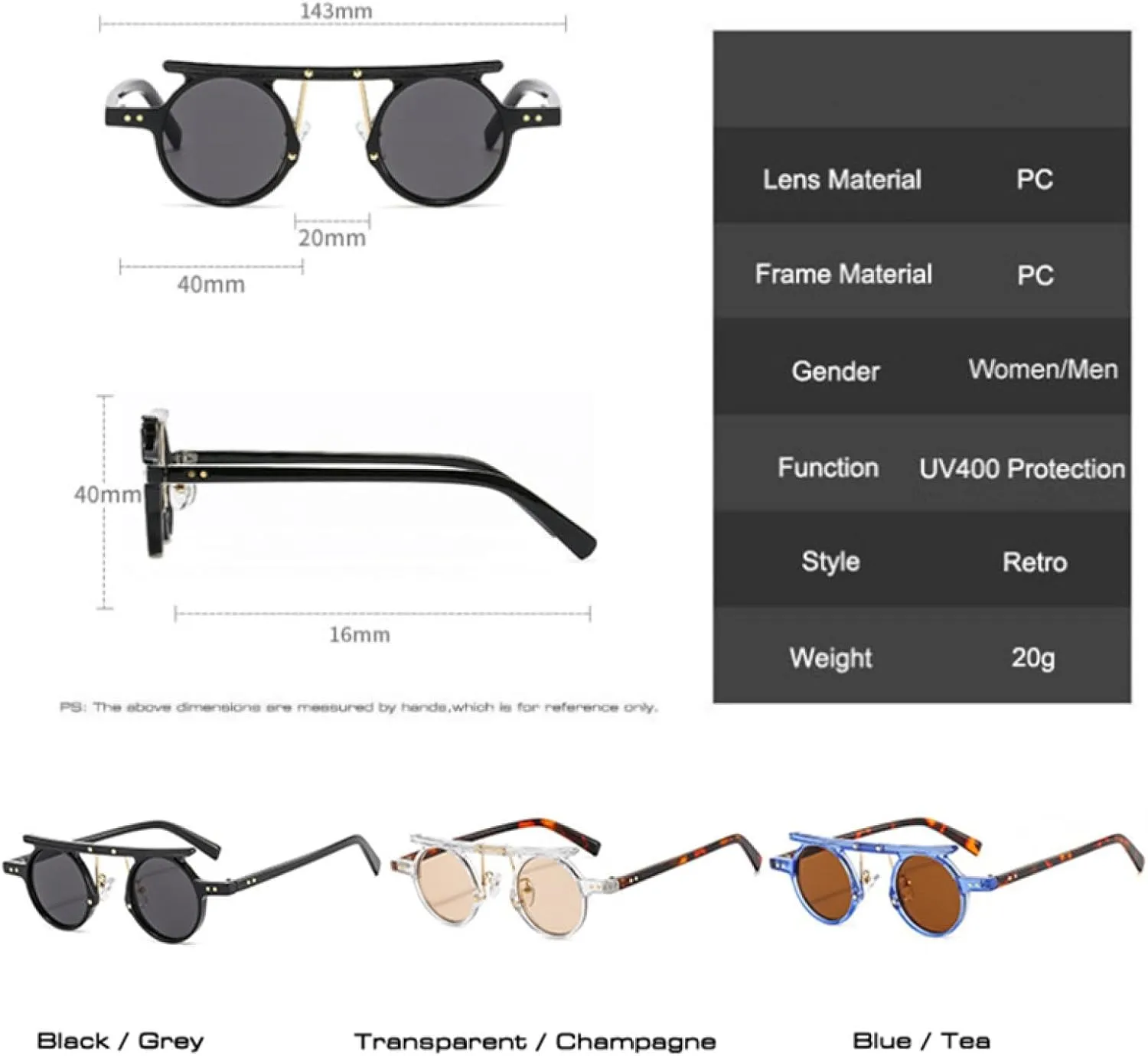 Vintage Small Round Sunglasses Popular Fashion Punk Uv400