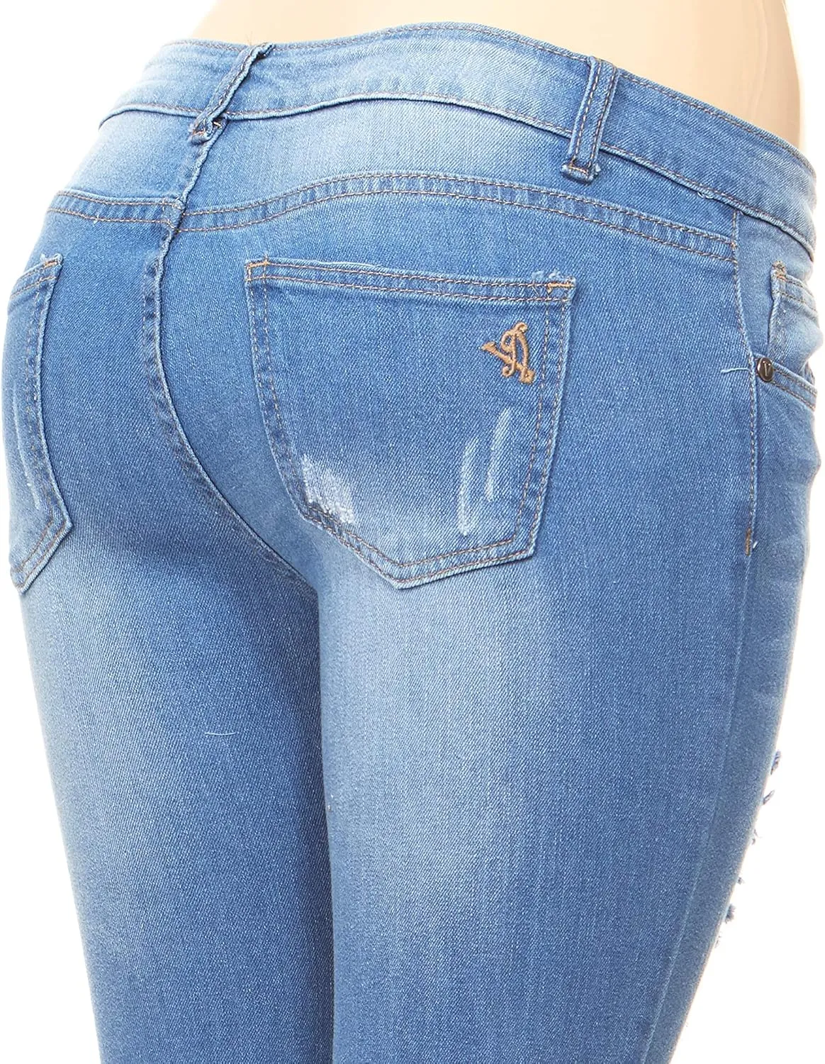 V.I.P. JEANS Women's Fray Hem Skinny Distressed Ripped Juniors Plus