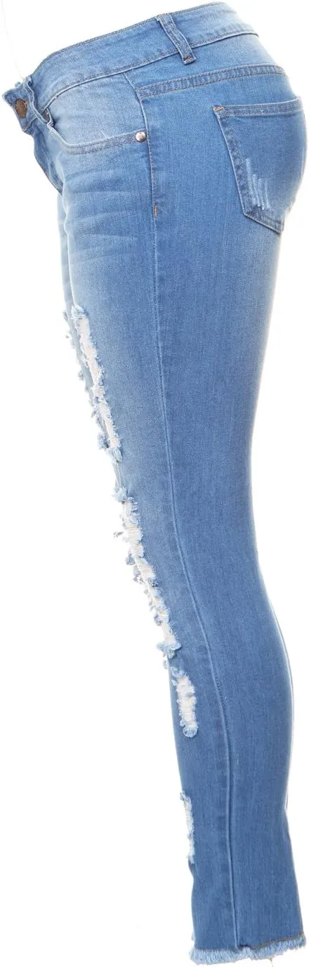 V.I.P. JEANS Women's Fray Hem Skinny Distressed Ripped Juniors Plus