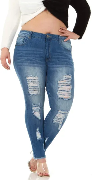 V.I.P. JEANS Women's Fray Hem Skinny Distressed Ripped Juniors Plus
