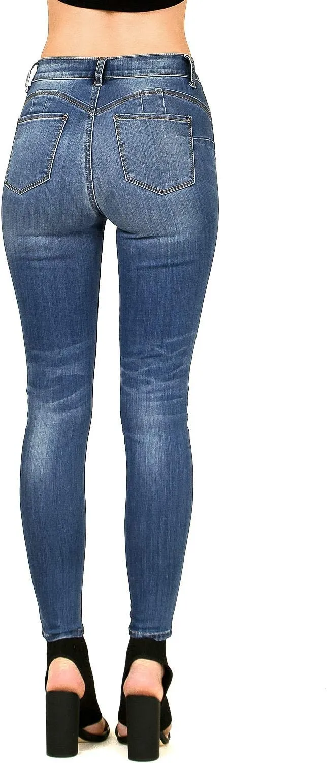 Wax Jeans Women's Juniors High Waist Light Distressing Skinny Jeans