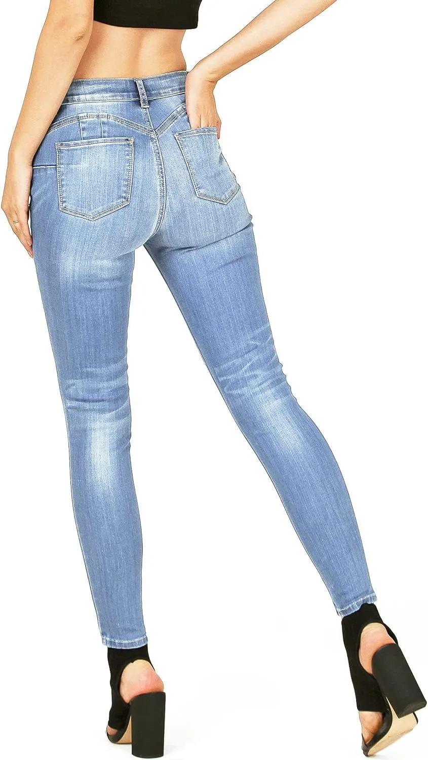 Wax Jeans Women's Juniors High Waist Light Distressing Skinny Jeans