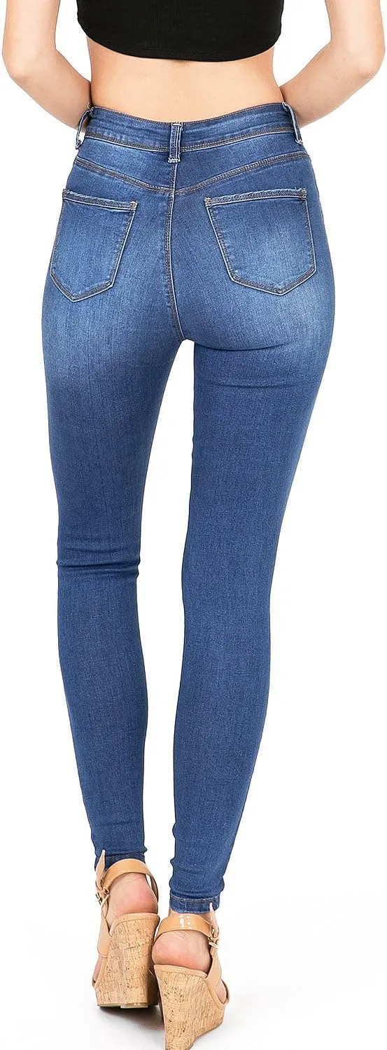 Wax Jeans Women's Juniors High Waist Light Distressing Skinny Jeans