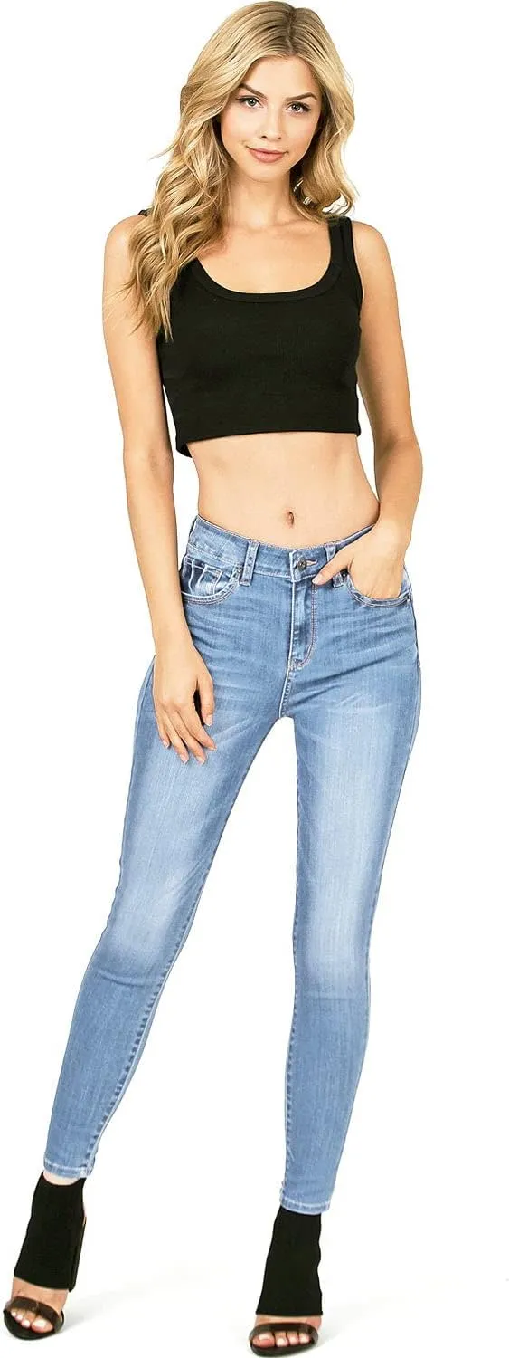 Wax Jeans Women's Juniors High Waist Light Distressing Skinny Jeans