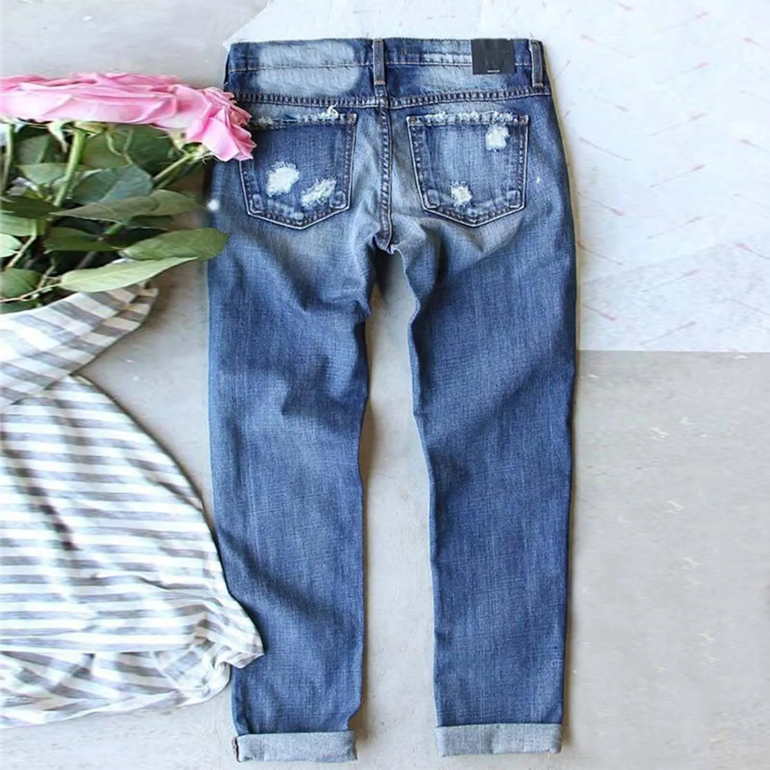 Wide Leg Jeans Woman Women's Autumn and Winter Valentine's Jeans Printed Hole Thickened Trousers Womens Jean