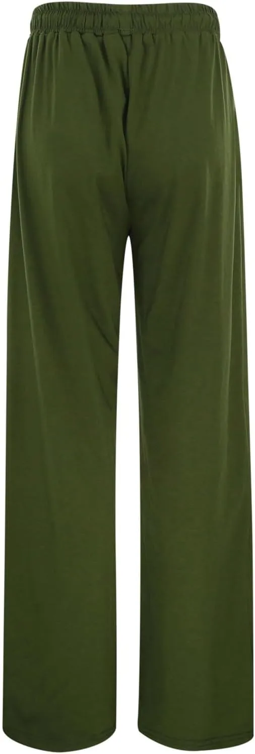 Wide Leg Trousers for Women Elasticated Waist Loose Stretch Sweatpants Casual Straight Plus Size Palazzo Pants with Pockets