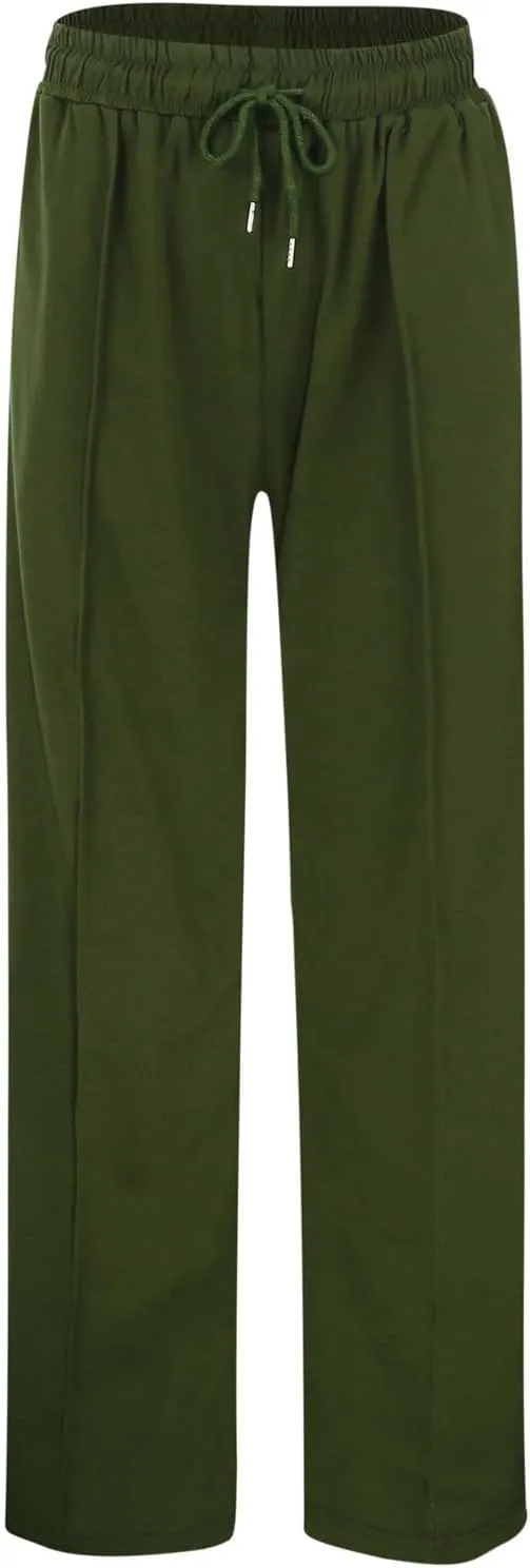Wide Leg Trousers for Women Elasticated Waist Loose Stretch Sweatpants Casual Straight Plus Size Palazzo Pants with Pockets