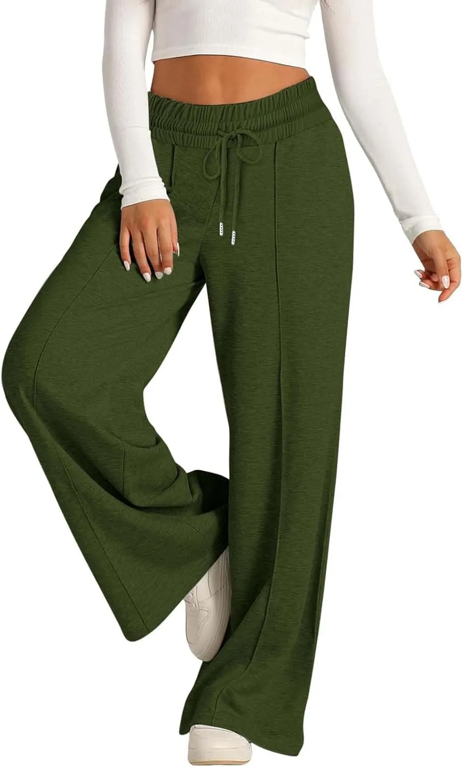 Wide Leg Trousers for Women Elasticated Waist Loose Stretch Sweatpants Casual Straight Plus Size Palazzo Pants with Pockets
