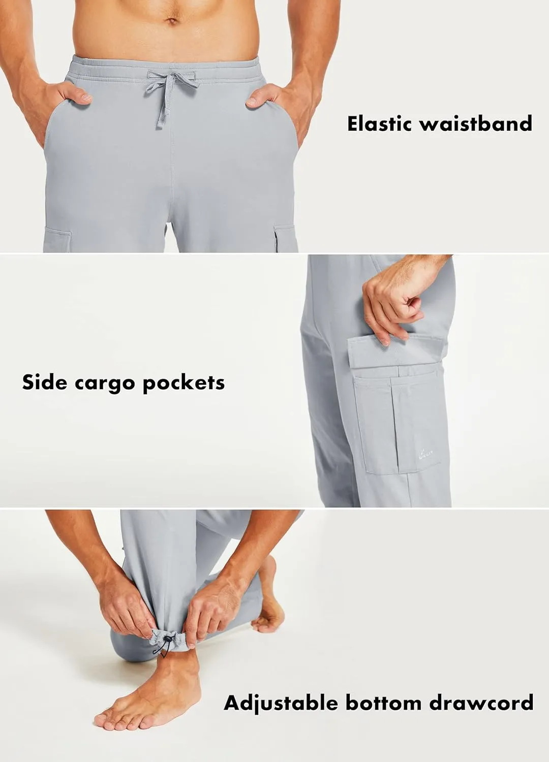Willit Men's Cotton Yoga Sweatpants Athletic Lounge Pants Cargo Open Bottom Joggers Straight Leg Casual with Pockets