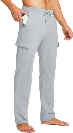 Willit Men's Cotton Yoga Sweatpants Athletic Lounge Pants Cargo Open Bottom Joggers Straight Leg Casual with Pockets