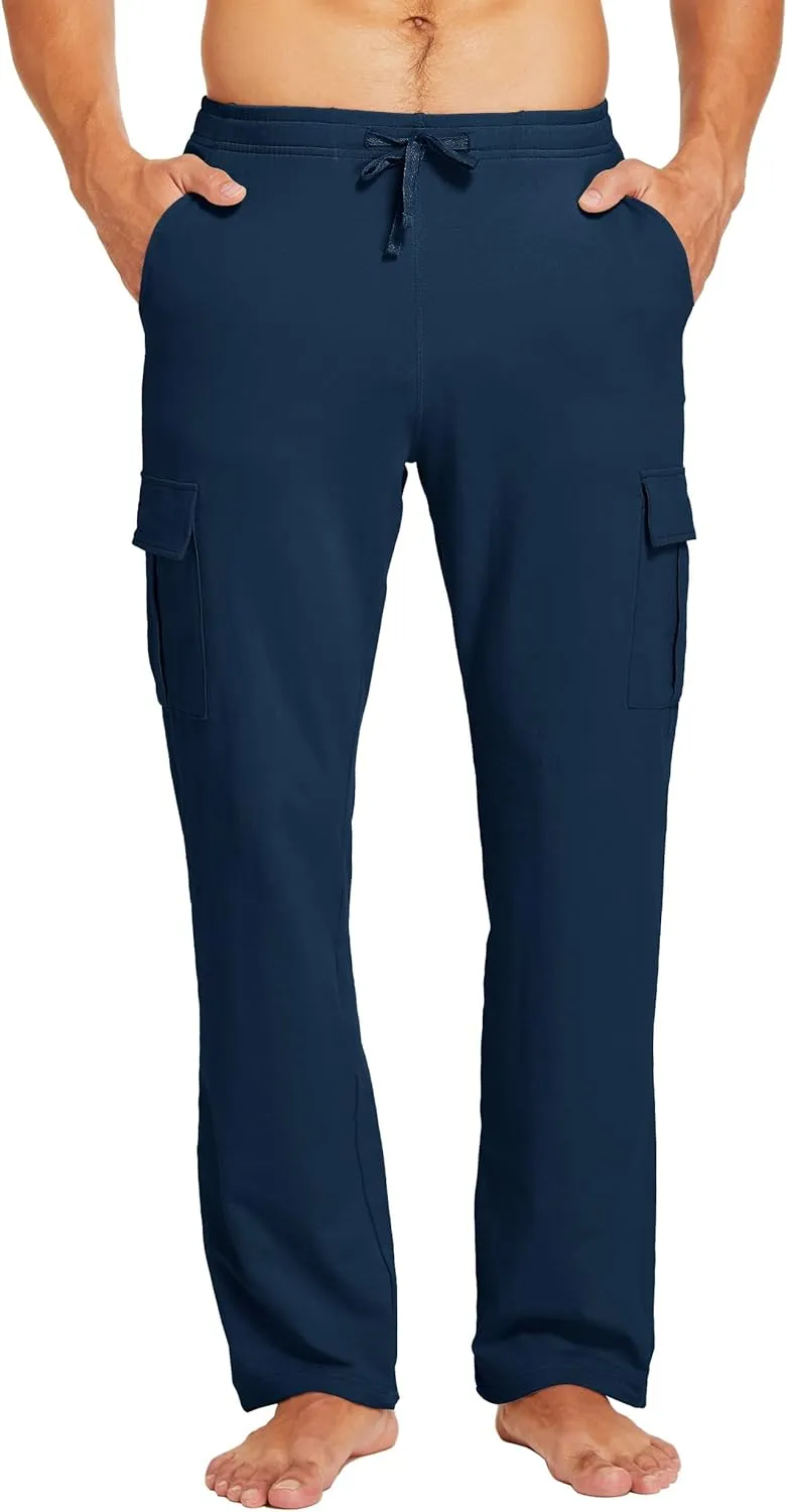 Willit Men's Cotton Yoga Sweatpants Athletic Lounge Pants Cargo Open Bottom Joggers Straight Leg Casual with Pockets