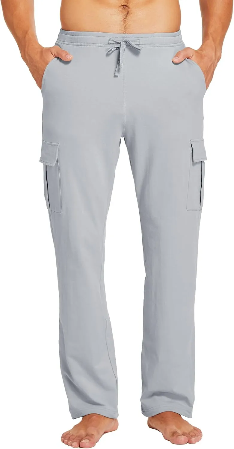 Willit Men's Cotton Yoga Sweatpants Athletic Lounge Pants Cargo Open Bottom Joggers Straight Leg Casual with Pockets