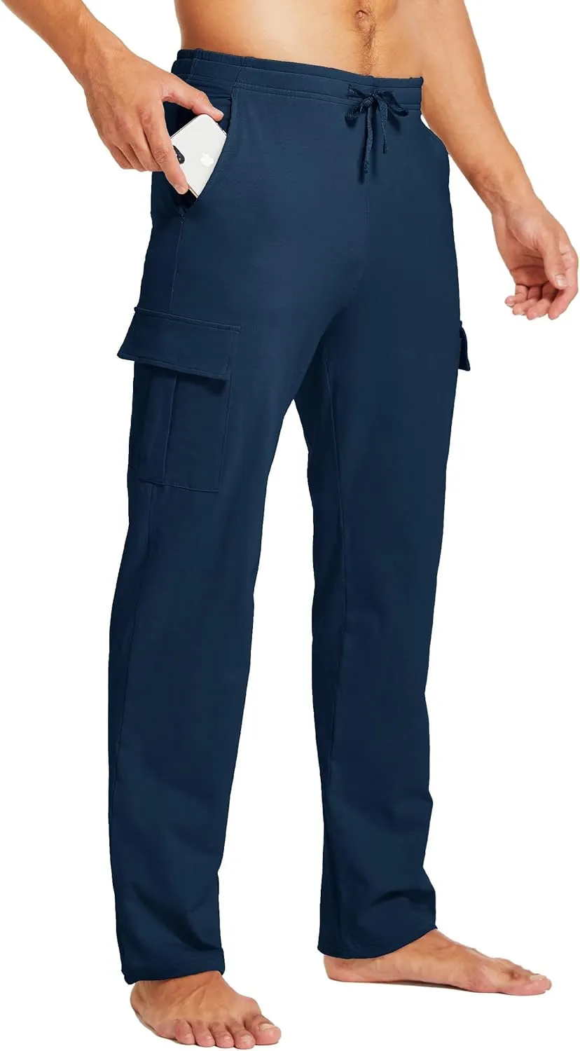 Willit Men's Cotton Yoga Sweatpants Athletic Lounge Pants Cargo Open Bottom Joggers Straight Leg Casual with Pockets