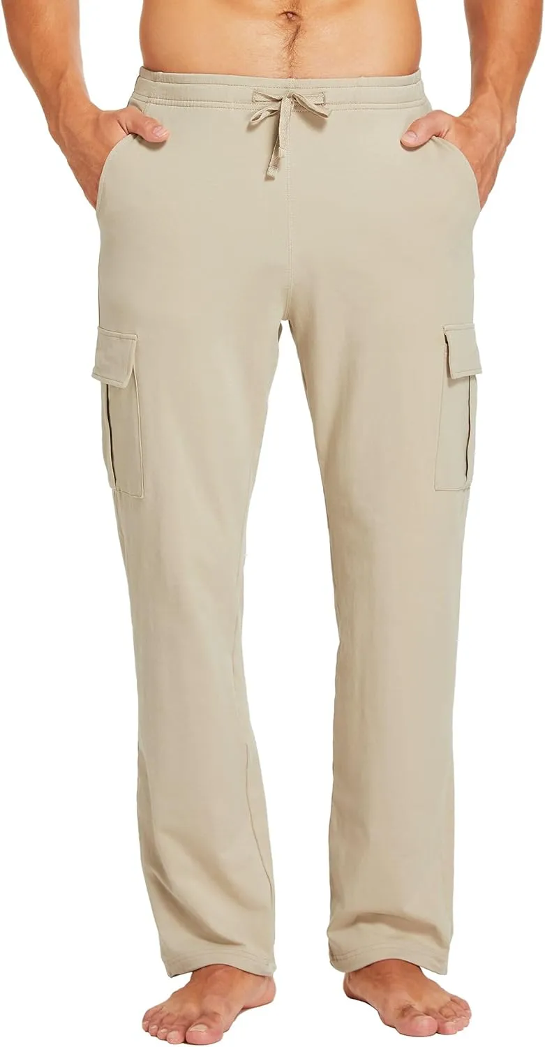 Willit Men's Cotton Yoga Sweatpants Athletic Lounge Pants Cargo Open Bottom Joggers Straight Leg Casual with Pockets