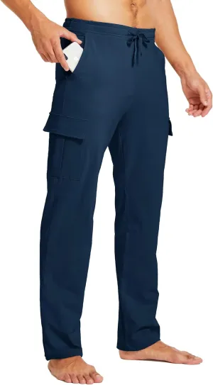 Willit Men's Cotton Yoga Sweatpants Athletic Lounge Pants Cargo Open Bottom Joggers Straight Leg Casual with Pockets