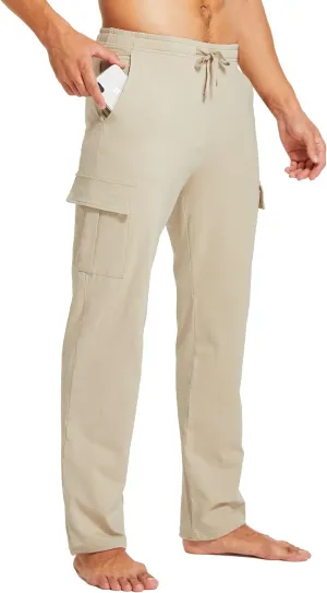 Willit Men's Cotton Yoga Sweatpants Athletic Lounge Pants Cargo Open Bottom Joggers Straight Leg Casual with Pockets