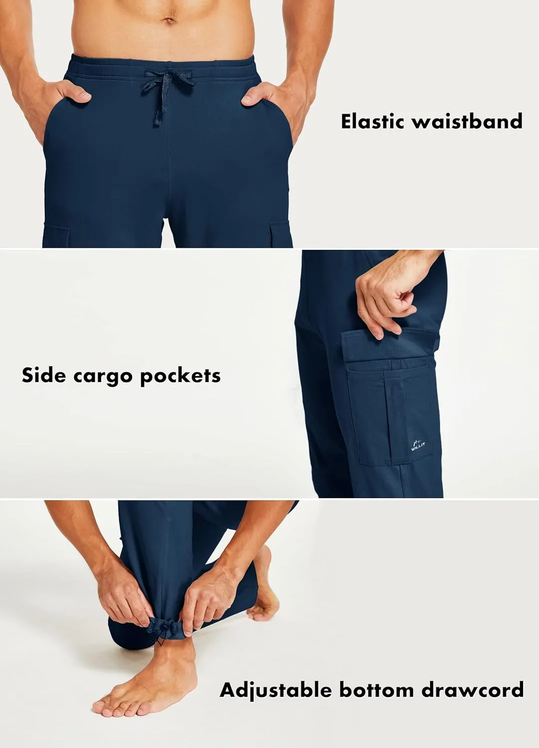 Willit Men's Cotton Yoga Sweatpants Athletic Lounge Pants Cargo Open Bottom Joggers Straight Leg Casual with Pockets
