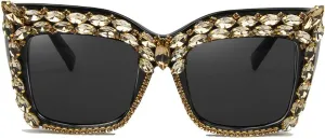 willochra Oversized Diamond Sunglasses Women Rhinestone Cat Eye Sunglasses Vintage bling party sunglasses Eyewear