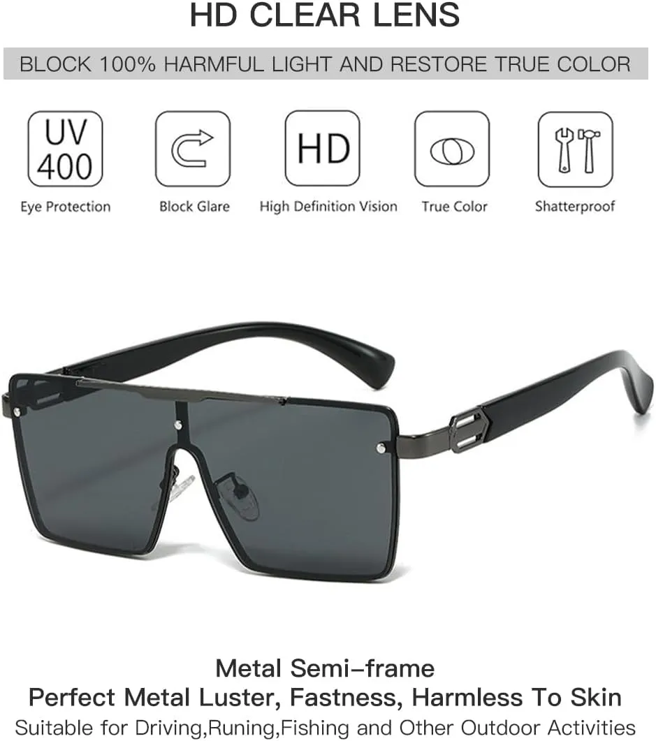 WiLseM Men's and Women's Retro Square Sunglasses, UV400 Protection Driving Glasses Metal Frame Sunglasses