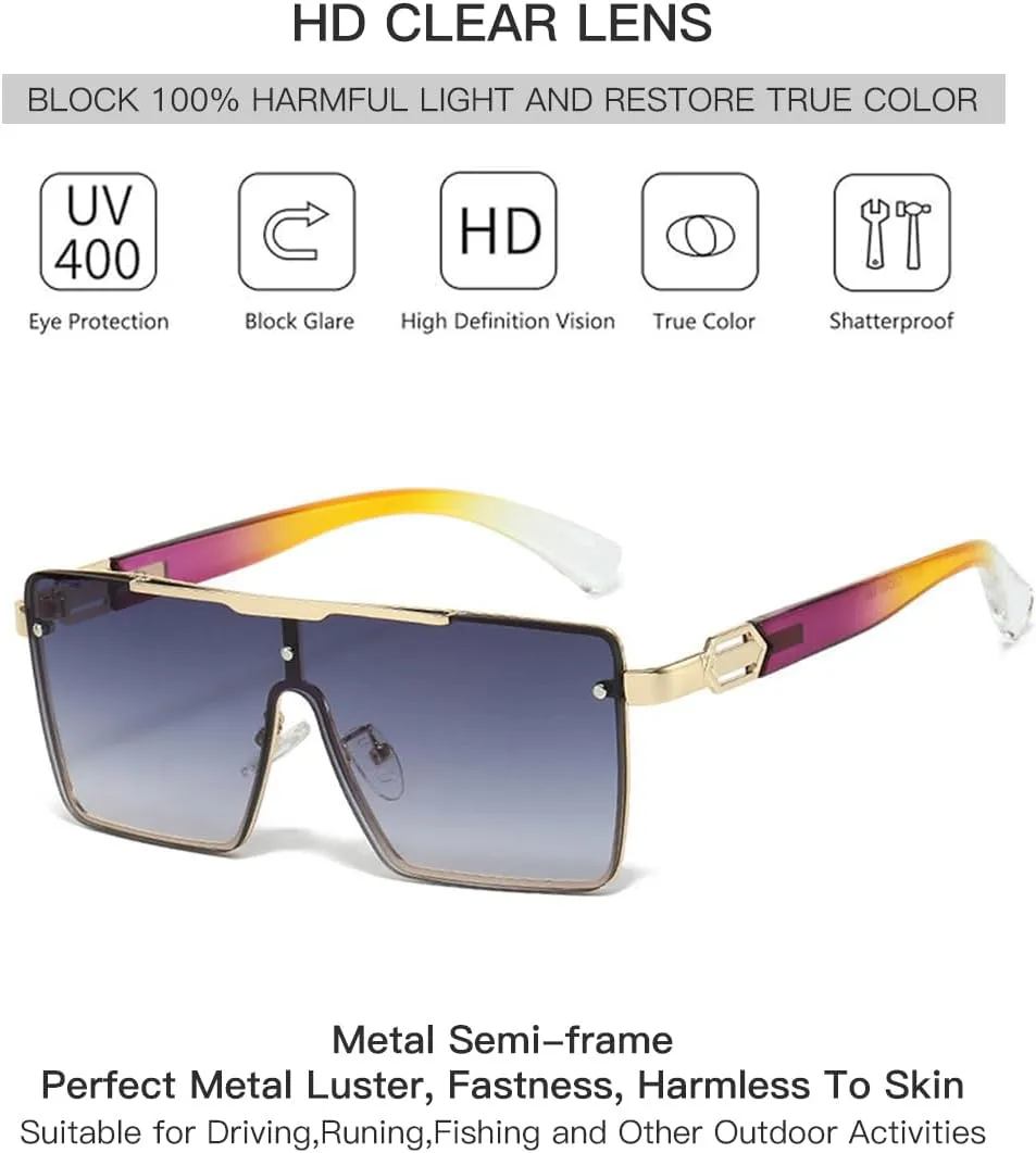 WiLseM Men's and Women's Retro Square Sunglasses, UV400 Protection Driving Glasses Metal Frame Sunglasses