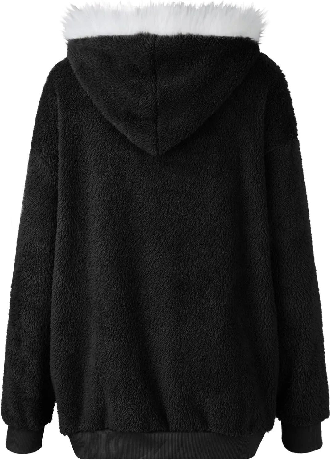 Winter Coats For Women Fuzzy Fleece Jacket Hooded Color Block Patchwork Cardigan Coat Outerwear With Pocket S-5XL