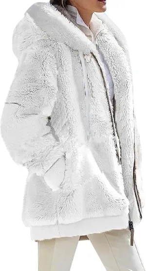 Winter Coats For Women Fuzzy Fleece Jacket Hooded Color Block Patchwork Cardigan Coat Outerwear With Pocket S-5XL