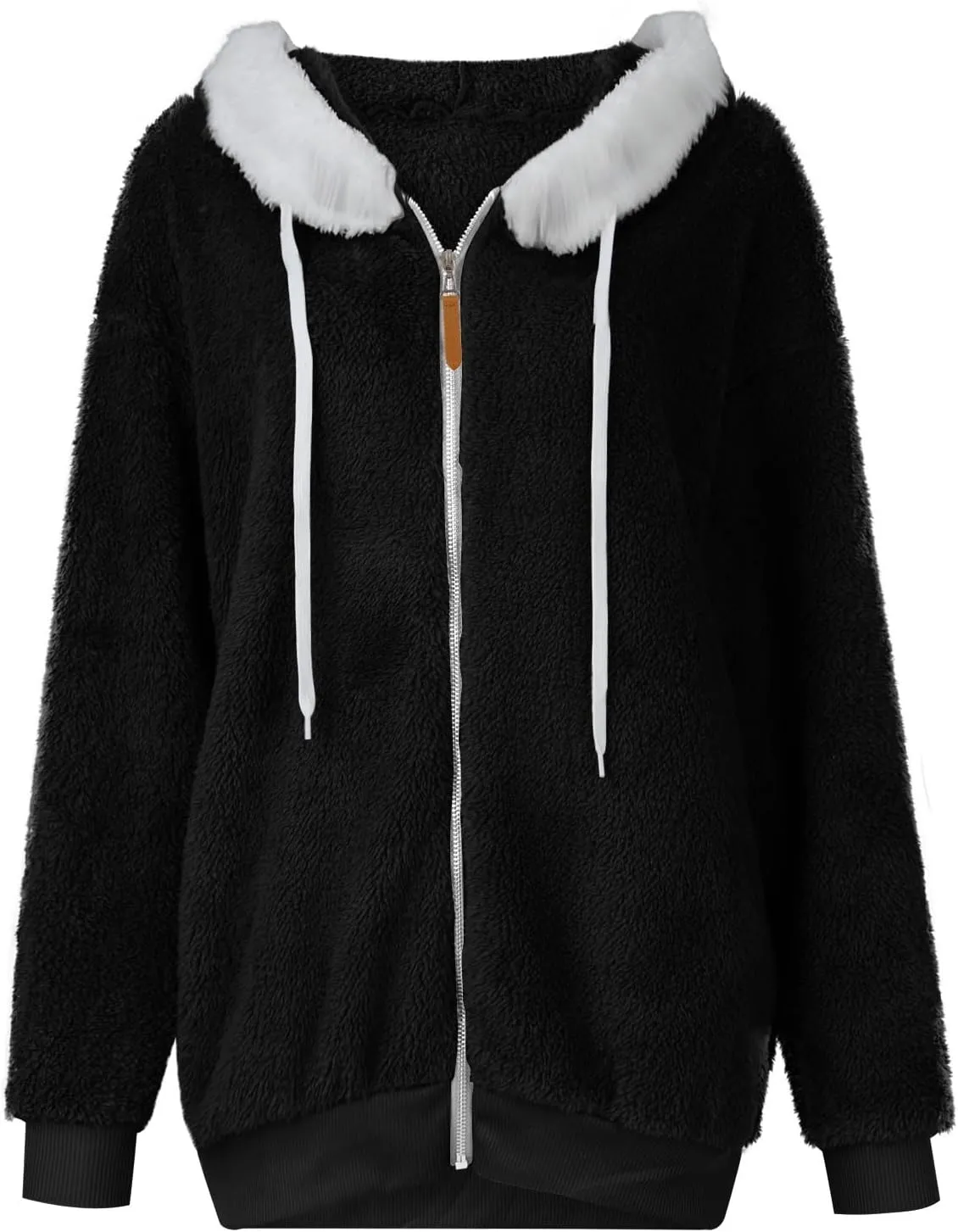 Winter Coats For Women Fuzzy Fleece Jacket Hooded Color Block Patchwork Cardigan Coat Outerwear With Pocket S-5XL