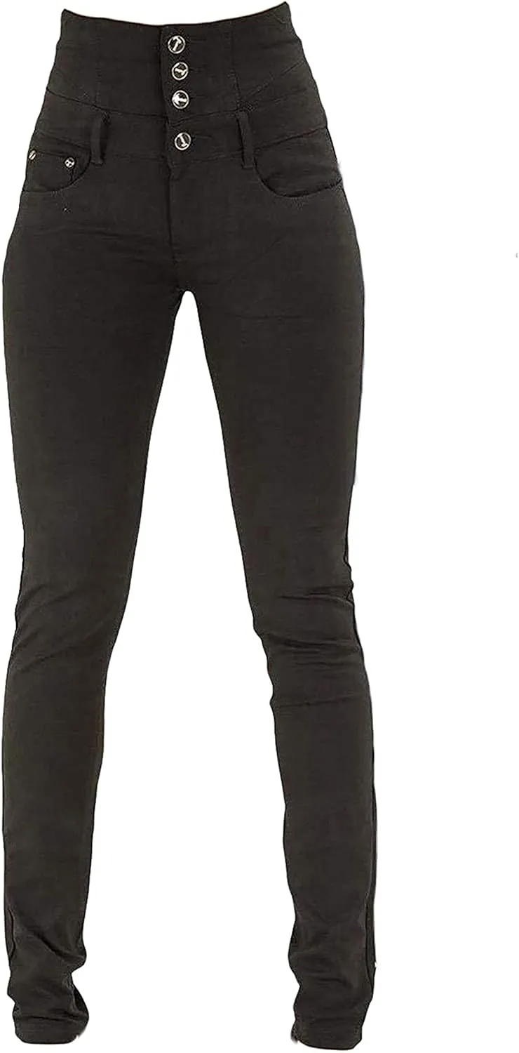 Women 4 Button High Waist Skinny Jeans Colombian Design Butt Lift Jeans Stretch High Rise Skinnys Jean (X-Large,Black)