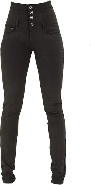Women 4 Button High Waist Skinny Jeans Colombian Design Butt Lift Jeans Stretch High Rise Skinnys Jean (X-Large,Black)