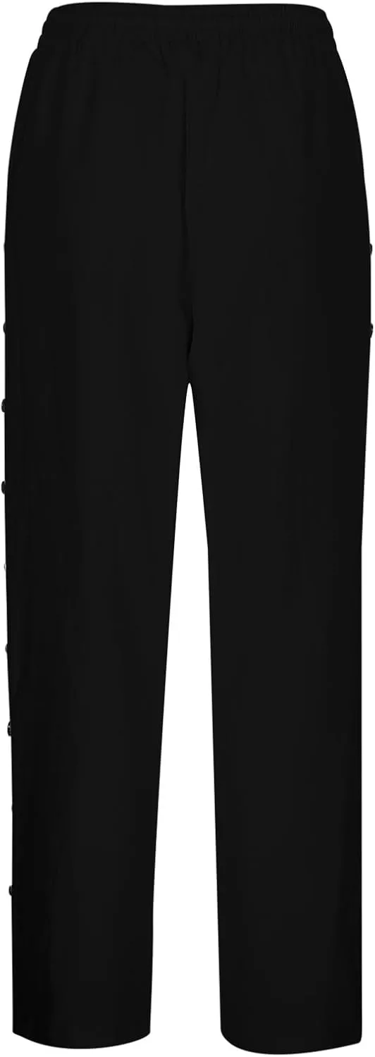 Women Casual Elastic Waist Pants Loose Side Button Comfy Straight Leg Trousers Summer Fashion Trousers with Pocket