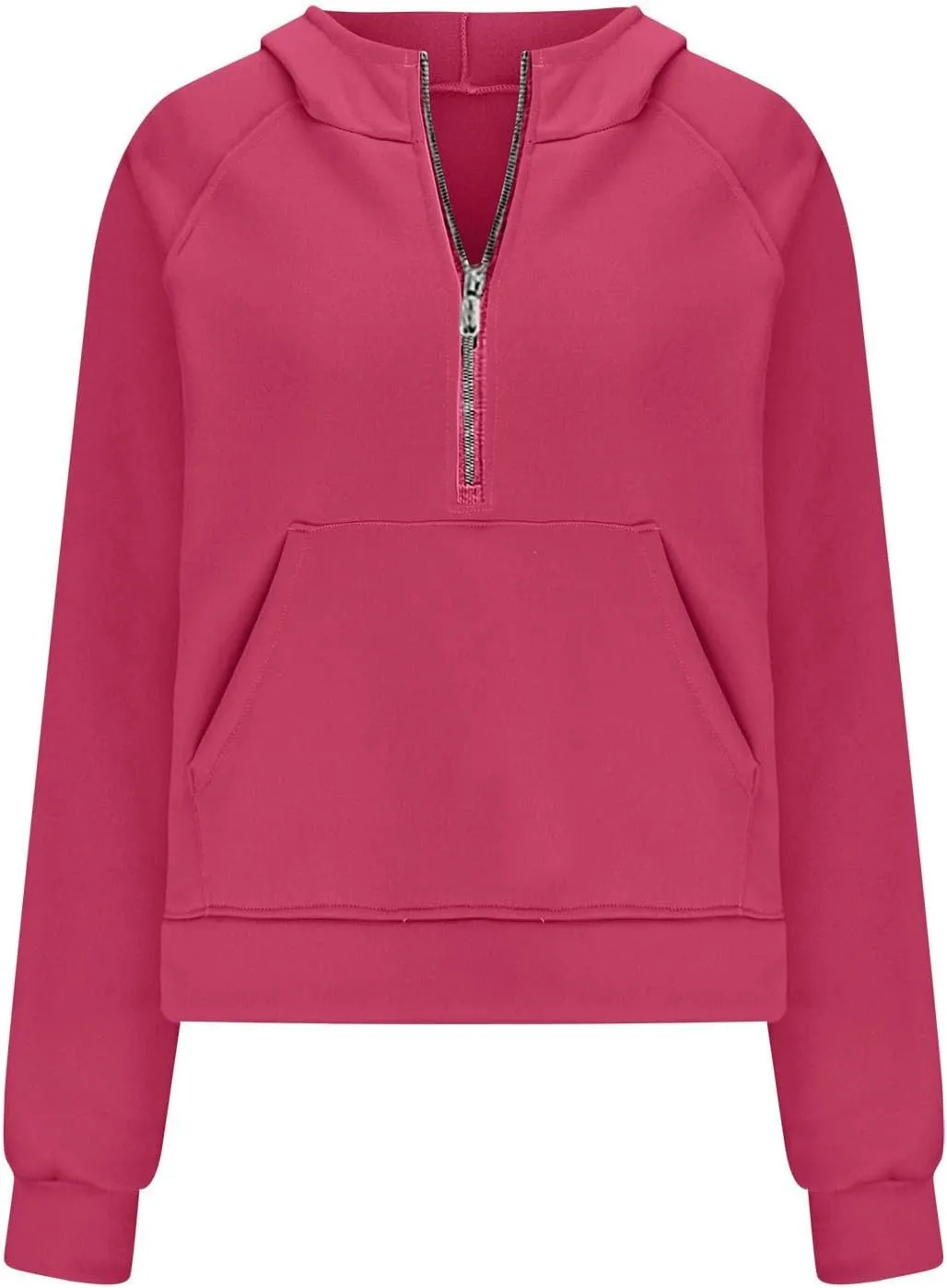Women Half Zip Hoodies Pullover Long Sleeve Solid Corded Sweatshirt Oversized Casual Trendy Fall Outfit with Kangaroo Pocket