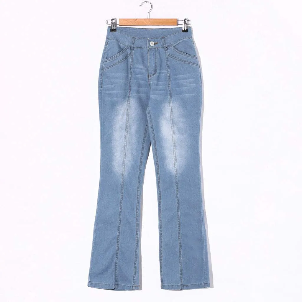 Women Low Waisted Flared Jeans Bell Bottom Jeans Plus Size Wide Leg Denim Pants Hip Hop Street Pants
