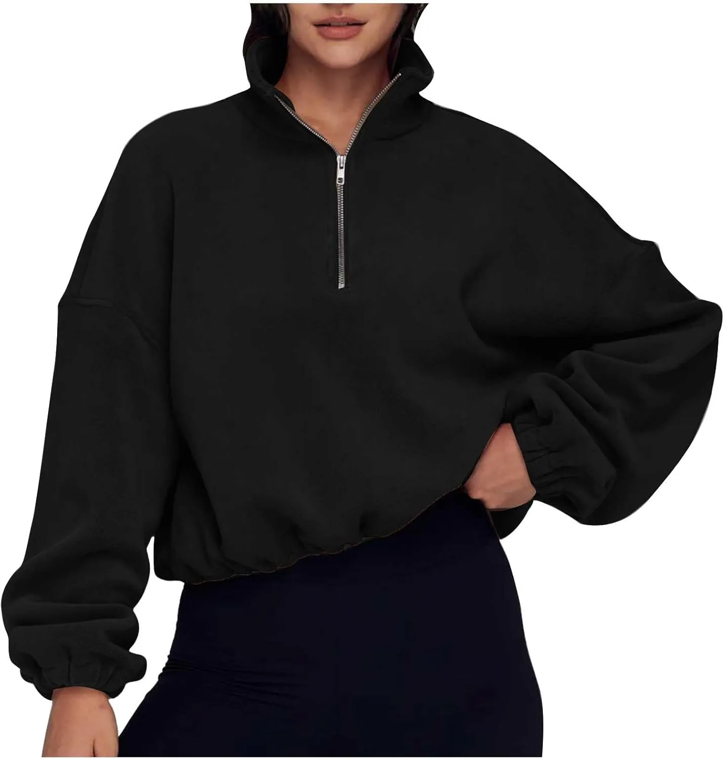 Women Quarter Zip Pullover Cropped Sweatshirts Fashion Teen Girls Y2k Fleece Fall Outfits Clothes Casual Sweatshirts