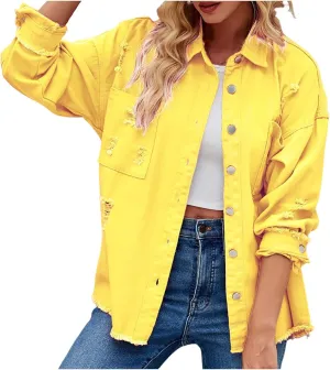 Women Raglan Sleeve Denim Jacket Casual Loose Jean Coat Tops Button Up Solid Denim Outerwear Boyfriend Jackets