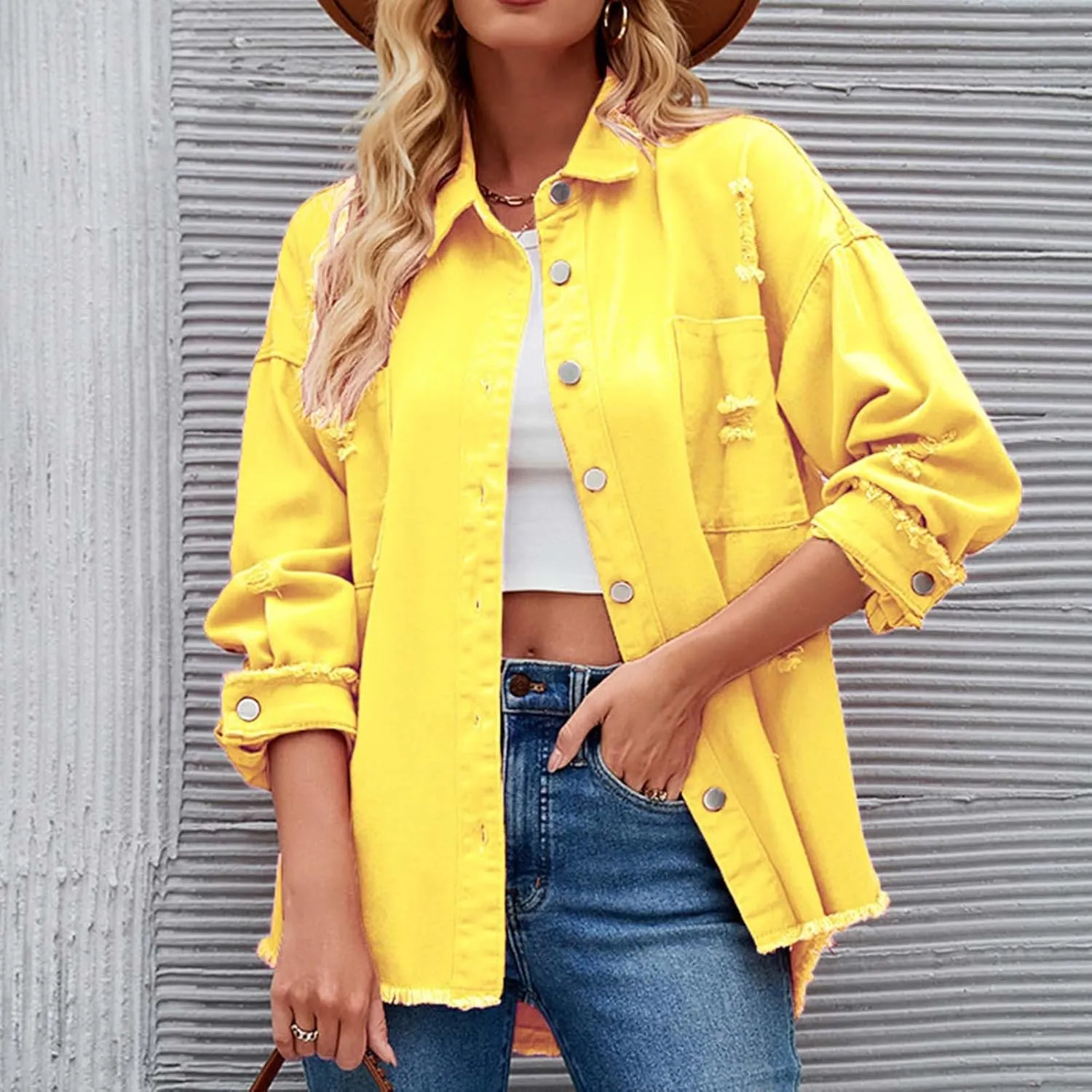 Women Raglan Sleeve Denim Jacket Casual Loose Jean Coat Tops Button Up Solid Denim Outerwear Boyfriend Jackets