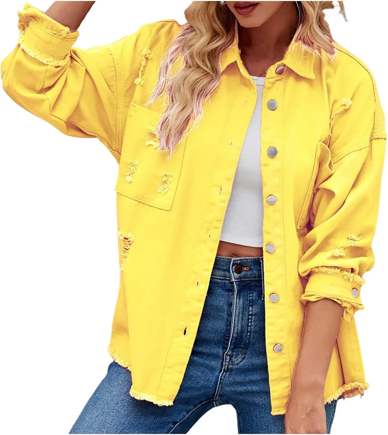 Women Raglan Sleeve Denim Jacket Casual Loose Jean Coat Tops Button Up Solid Denim Outerwear Boyfriend Jackets