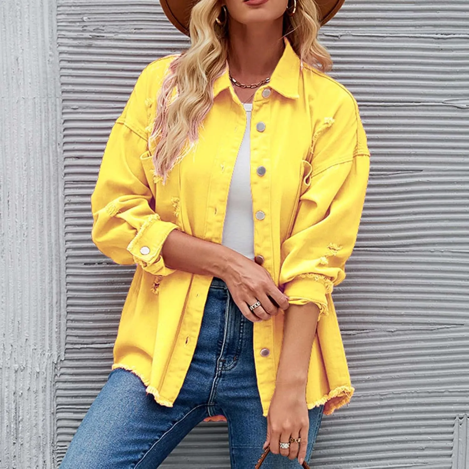 Women Raglan Sleeve Denim Jacket Casual Loose Jean Coat Tops Button Up Solid Denim Outerwear Boyfriend Jackets