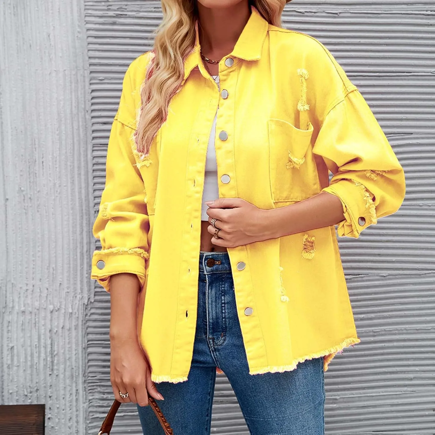 Women Raglan Sleeve Denim Jacket Casual Loose Jean Coat Tops Button Up Solid Denim Outerwear Boyfriend Jackets