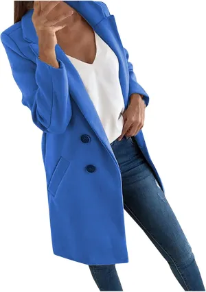 Women's Basic Wool Blend Pea Coats,Essential Double Breasted Midi Wool Blend Pea Coats Blazer Warm Winter Big Jackets