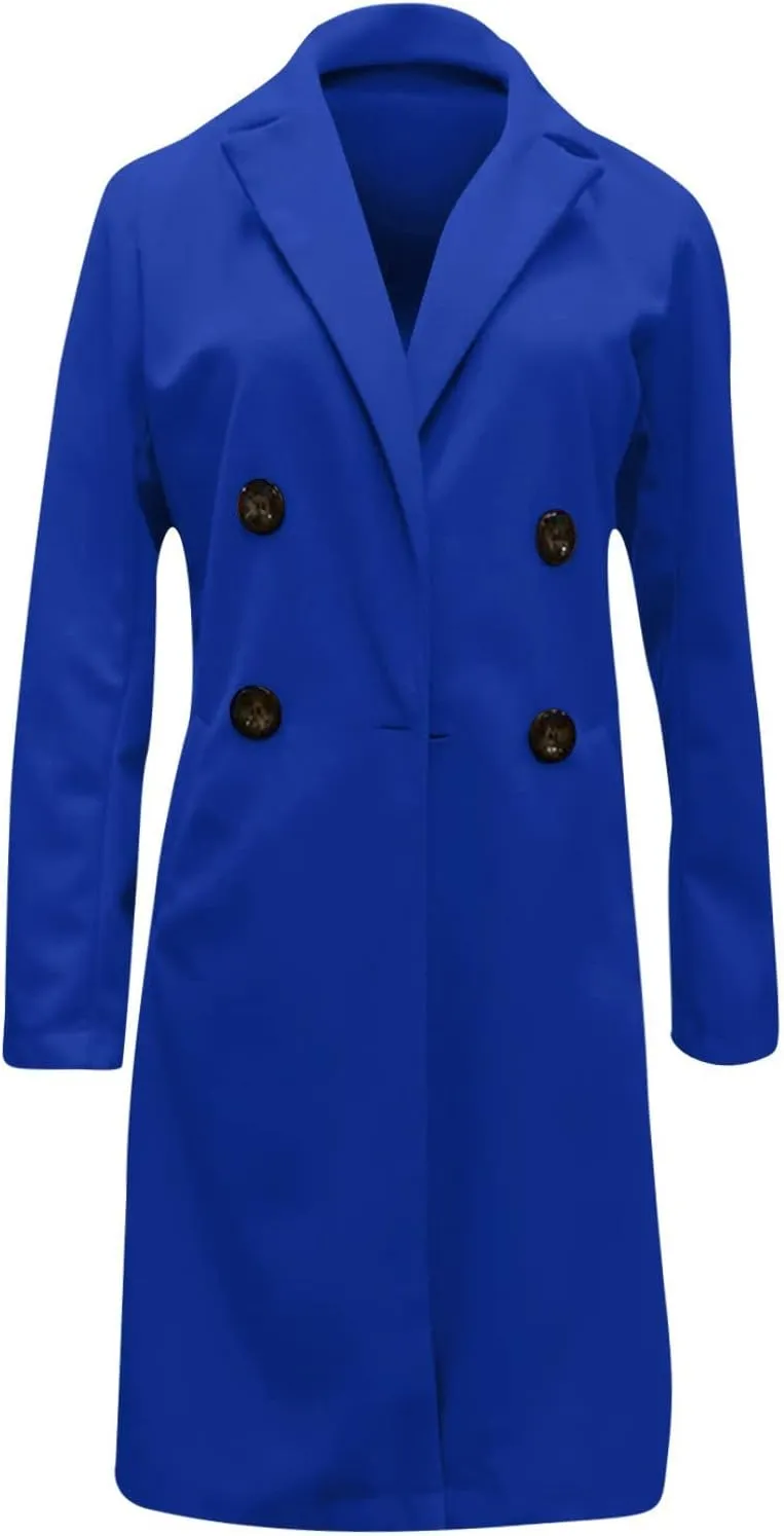 Women's Basic Wool Blend Pea Coats,Essential Double Breasted Midi Wool Blend Pea Coats Blazer Warm Winter Big Jackets