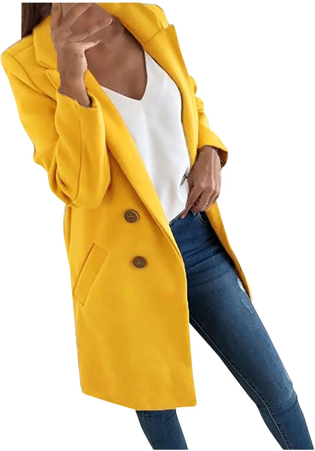 Women's Basic Wool Blend Pea Coats,Essential Double Breasted Midi Wool Blend Pea Coats Blazer Warm Winter Big Jackets