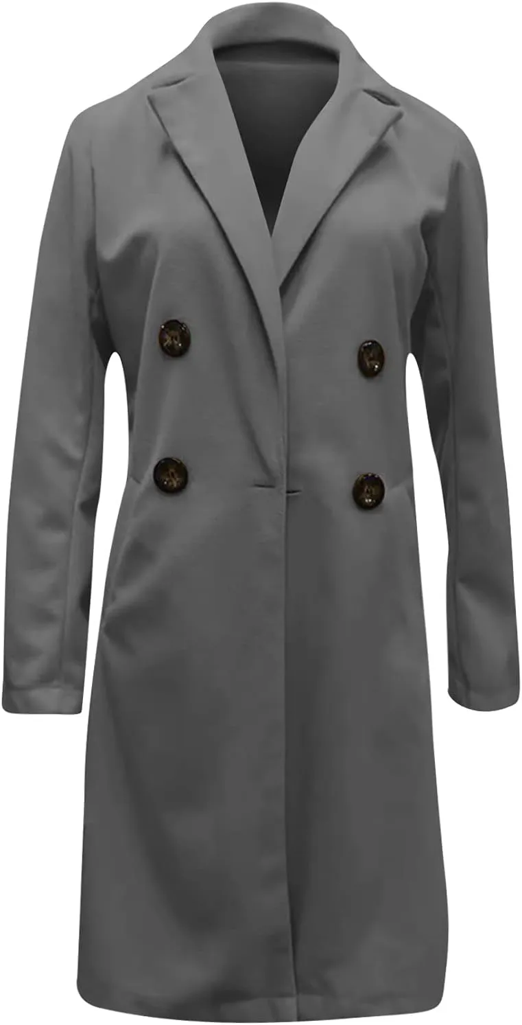 Women's Basic Wool Blend Pea Coats,Essential Double Breasted Midi Wool Blend Pea Coats Blazer Warm Winter Big Jackets