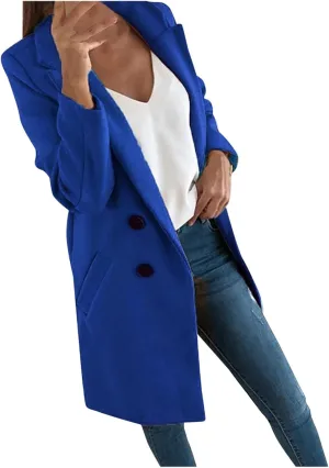 Women's Basic Wool Blend Pea Coats,Essential Double Breasted Midi Wool Blend Pea Coats Blazer Warm Winter Big Jackets