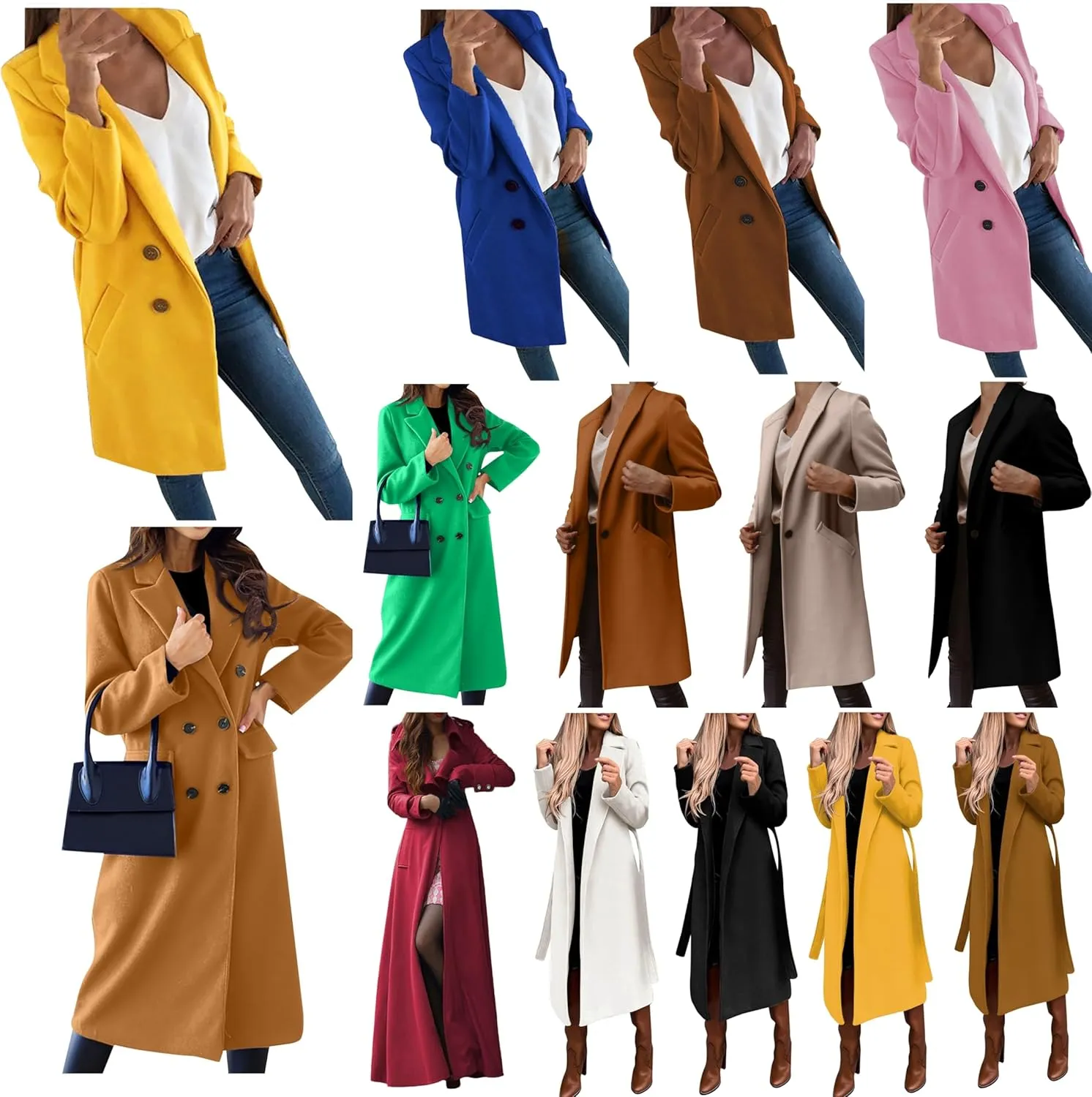 Women's Basic Wool Blend Pea Coats,Essential Double Breasted Midi Wool Blend Pea Coats Blazer Warm Winter Big Jackets